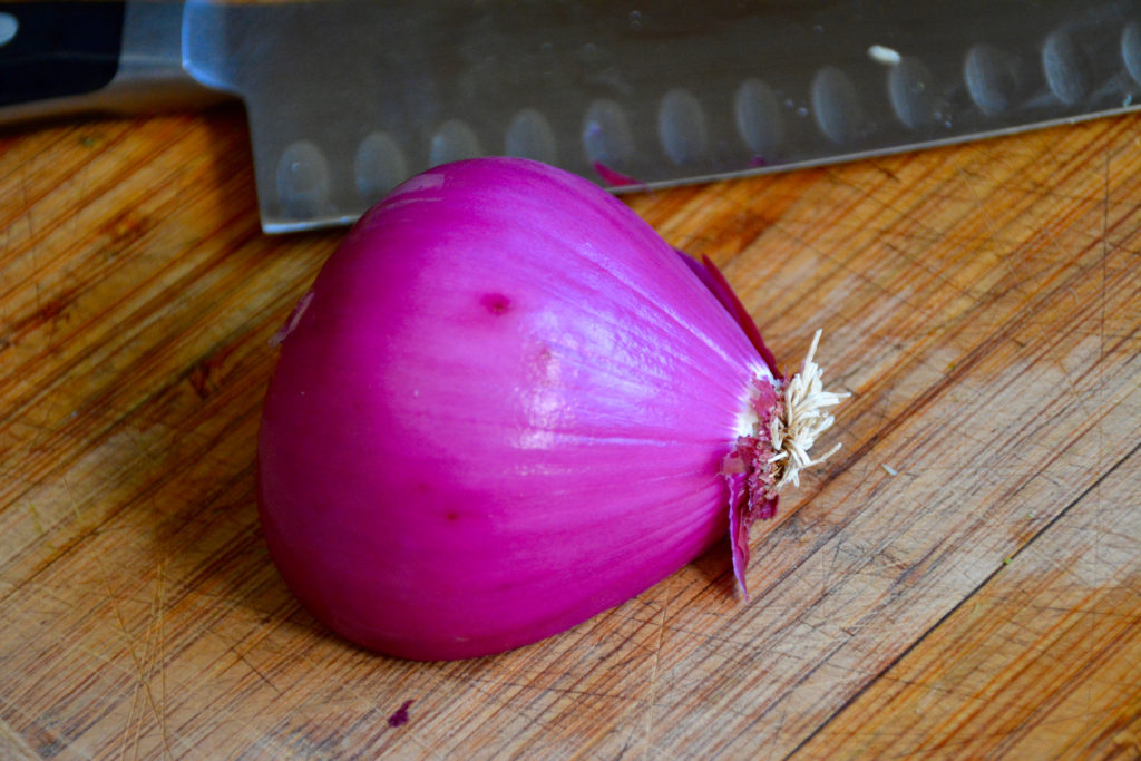 Red onion with root end