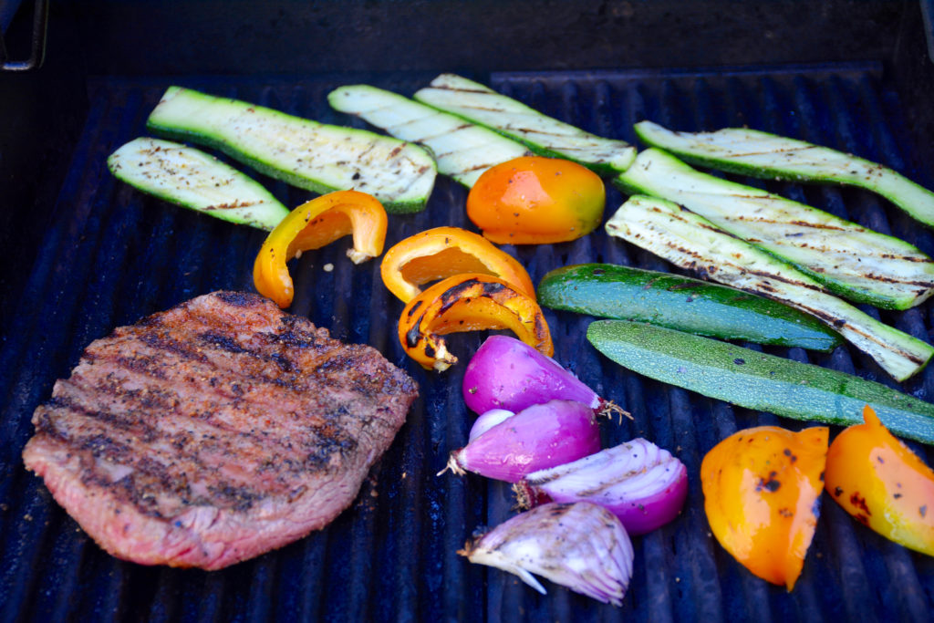 grilled veggies and flank steak