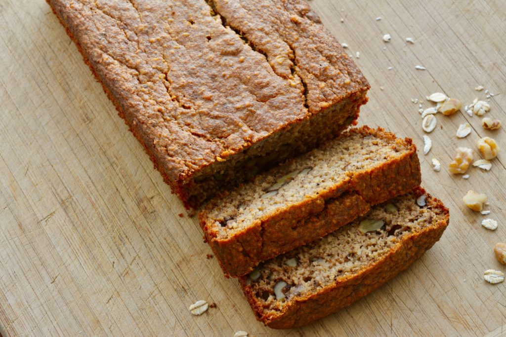 Gluten Free sugar free banana bread on cutting board